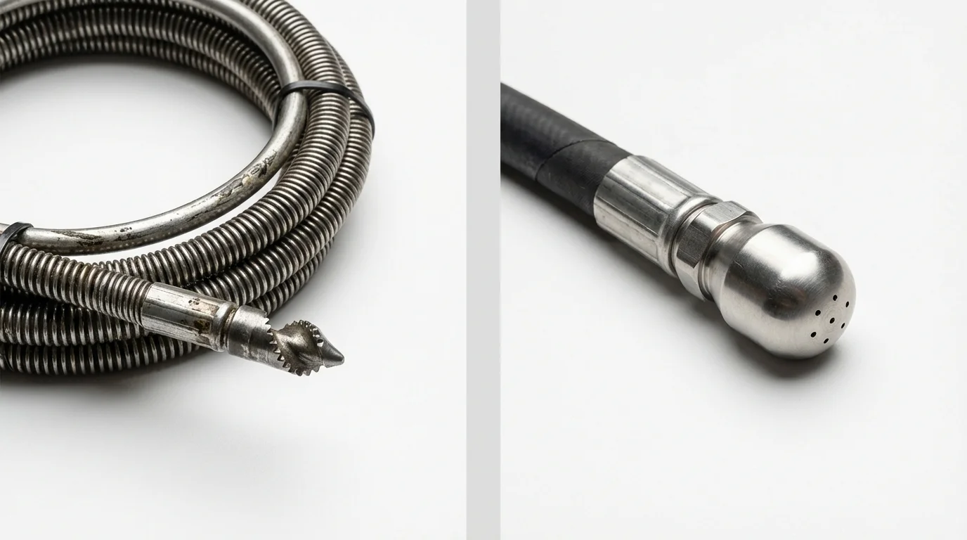 Drain snake cable and hydro jetting nozzle used for drain cleaning in Winterset, IA
