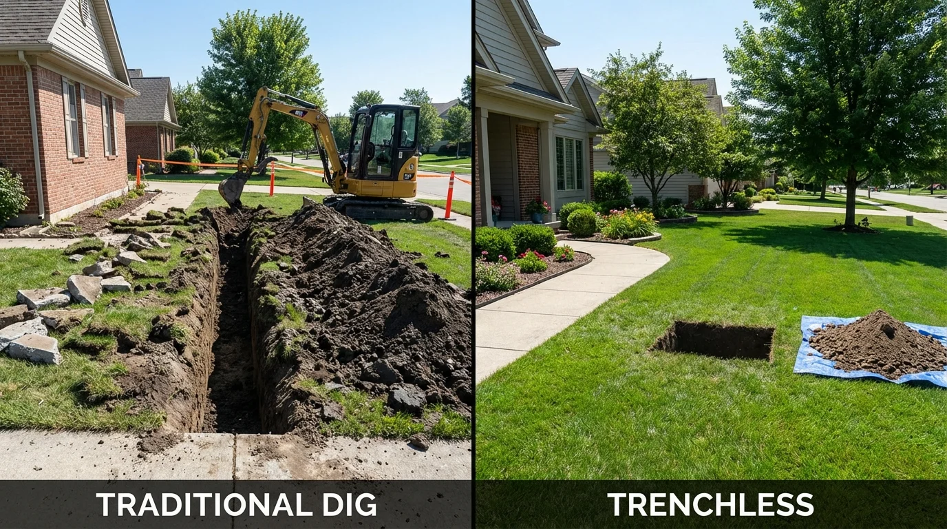 Trenchless sewer repair with minimal yard damage versus traditional excavation in Winterset, IA